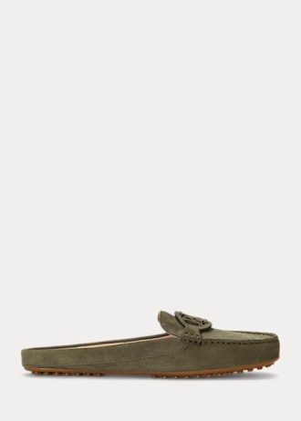 Olivgrüne Ralph Lauren Brynn Wildleder-Fahrer-Flachschuhe für Damen