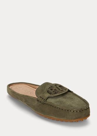 Olivgrüne Ralph Lauren Brynn Wildleder-Fahrer-Flachschuhe für Damen
