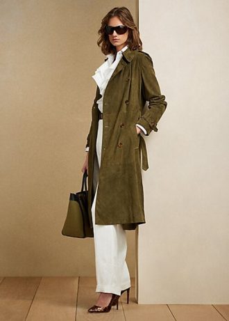 Olivgrüne Ralph Lauren Romilly Lamm-Wildledermäntel für Damen