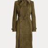 Olivgrüne Ralph Lauren Romilly Lamm-Wildledermäntel für Damen