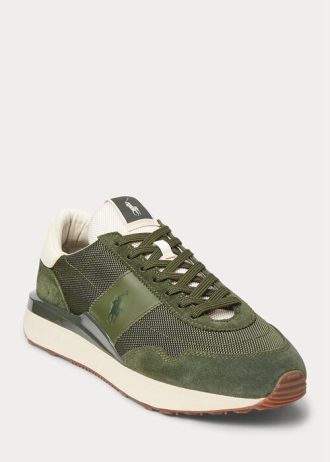 Olivgrüne Ralph Lauren Train 89 Sneakers mit Wildledereinsätzen für Herren
