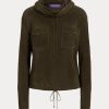 Olivgrüne Ralph Lauren Trichterhalspullover aus Seiden-Leinen-Mesh für Damen