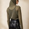 Olivgrüne Ralph Lauren Trichterhalspullover aus Seiden-Leinen-Mesh für Damen