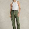 Olivgrüne Utility-Hose aus Baumwollsatin für Damen von Ralph Lauren