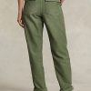 Olivgrüne Utility-Hose aus Baumwollsatin für Damen von Ralph Lauren