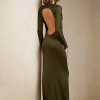 Olivgrünes langärmliges Abendkleid aus Seide von Ralph Lauren für Damen