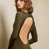 Olivgrünes langärmliges Abendkleid aus Seide von Ralph Lauren für Damen