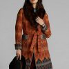 Orange Ralph Lauren Jacquard-Mäntel mit Shearling-Kragen für Damen