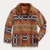 Orange Ralph Lauren Jacquardjacken mit Shearling-Kragen für Damen