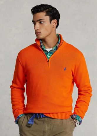 Orange Ralph Lauren Pullover mit Viertelreißverschluss aus Baumwolle für Herren