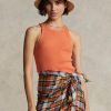 Orange Ralph Lauren Rippstrick-Tanktops aus Baumwolle für Damen