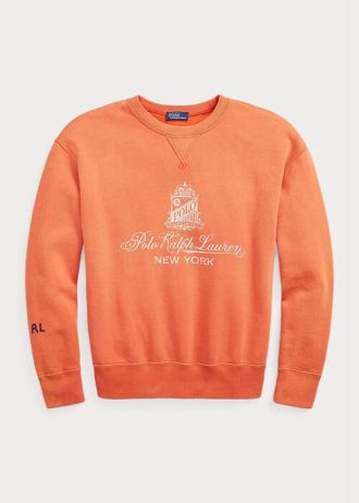 Orangefarbene Fleece-Sweatshirts mit Ralph Lauren-Logografik für Damen