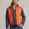 Orangefarbene, wasserabweisende Steppweste von Ralph Lauren für Herren