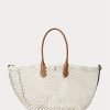 Parchment Cream Damen Ralph Lauren Große Bellport Tragetaschen mit Lederbesatz und Häkelarbeit