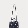 Raffinierte kleine Marcy-Umhängetaschen aus gepunktetem Leder für Damen in Marineblau/Vanille