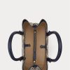 Raffinierte Marineblau/Modern Gold Damen Ralph Lauren Foliendruck Leder Medium Marcy Satchel Taschen