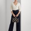 Raffinierte Marineblau/Modern Gold Damen Ralph Lauren Foliendruck Leder Medium Marcy Satchel Taschen
