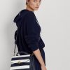 Raffinierte, marineblau/weiß gestreifte Damen-Umhängetaschen aus gestreiftem Leder von Ralph Lauren, mittlere Farrah