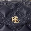 Raffinierte Marineblaue Damen Ralph Lauren Gesteppte Leder Mittelgroße Farrah Satchel Taschen