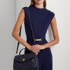 Raffinierte Marineblaue Damen Ralph Lauren Gesteppte Leder Mittelgroße Farrah Satchel Taschen