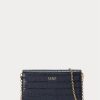 Raffinierte, marineblaue Damen-Umhängetasche „Adair“ aus geprägtem Leder von Ralph Lauren