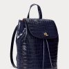 Raffinierte, marineblaue mittelgroße Winny-Rucksäcke aus geprägtem Leder von Ralph Lauren für Damen