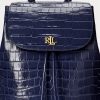 Raffinierte, marineblaue mittelgroße Winny-Rucksäcke aus geprägtem Leder von Ralph Lauren für Damen