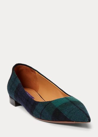 Ralph Lauren Kendrya Black Watch Plaid Ballerinas für Damen in Grün
