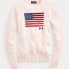 Rosa Ralph Lauren Baumwollpullover mit Pony-Flagge für Damen