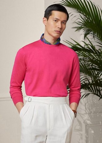 Rosa Ralph Lauren Baumwollpullover mit Rundhalsausschnitt für Herren