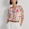 Rosa Ralph Lauren Blusenoberteile aus Georgette mit Blumenmuster in Crinkle-Optik für Damen