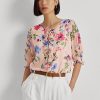 Rosa Ralph Lauren Blusenoberteile aus Georgette mit Blumenmuster in Crinkle-Optik für Damen