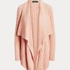 Rosa Ralph Lauren Damen Strickjacken mit Zopfmuster aus Leinen-Baumwolle