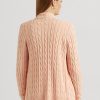 Rosa Ralph Lauren Damen Strickjacken mit Zopfmuster aus Leinen-Baumwolle