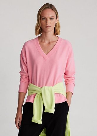 Rosa Ralph Lauren Jersey-Pullover mit V-Ausschnitt für Damen