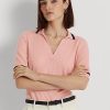 Rosa Ralph Lauren Kurzarmpullover aus Seidenmischung für Damen
