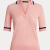 Rosa Ralph Lauren Kurzarmpullover aus Seidenmischung für Damen