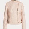 Rosa Ralph Lauren Lammfell-Motorradjacken für Damen