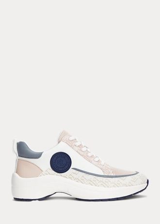 Rosa Ralph Lauren Reaghan Logo Jacquard & Leder Sneakers für Damen