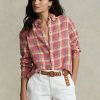 Rosa Ralph Lauren Relaxed Fit Karierte Leinenhemden für Damen