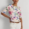 Rosa Ralph Lauren T-Shirts aus Stretch-Baumwolle mit Blumenmuster für Damen