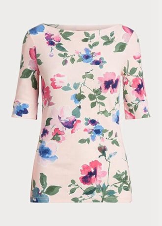 Rosa Ralph Lauren T-Shirts aus Stretch-Baumwolle mit Blumenmuster für Damen