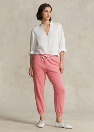 Rosafarbene Ralph Lauren Fleece-Sporthose für Damen