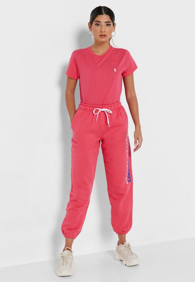 Rosafarbene Ralph Lauren Jogginghose mit hoher Taille und Knöchelpartie für Damen