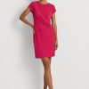 Rosafarbenes, kurzärmliges Kleid aus Stretch-Jersey von Ralph Lauren für Damen