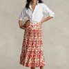Rose Damen Ralph Lauren Print Satin Plissee A-Linie Midiröcke