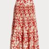 Rose Damen Ralph Lauren Print Satin Plissee A-Linie Midiröcke