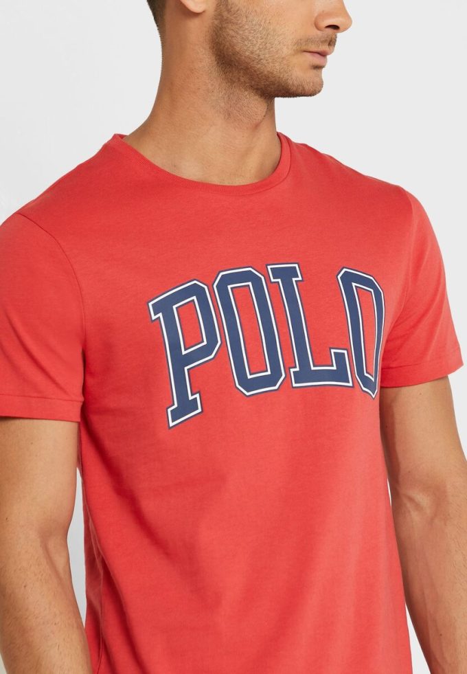 Rote Herren-T-Shirts mit Rundhalsausschnitt und Slogan von Ralph Lauren