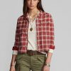 Rote Jersey-Campinghemden mit Karomuster von Ralph Lauren für Damen