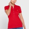 Rote Poloshirts für Damen von Ralph Lauren mit Knopfdetail Rote Poloshirts für Damen von Ralph Lauren mit Knopfdetail